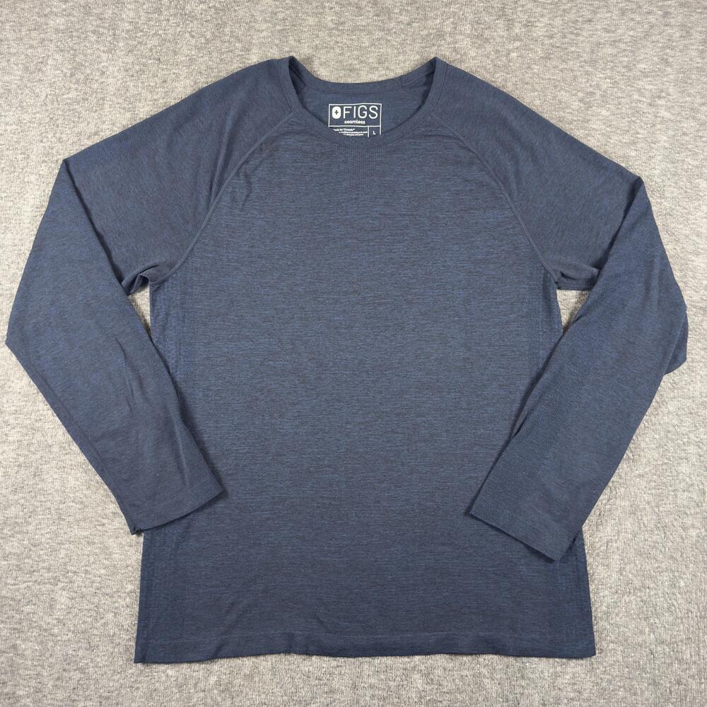 FIGS Seamless Underscrub Top Womens Large Blue Long Sleeve Shirt Crewneck